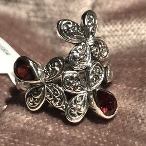 Mozambique Garnet Sterling Silver Ring Size 8 Flower Branch Design NWTS